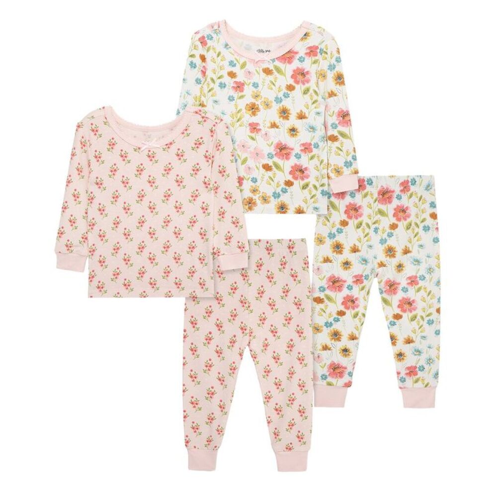 Little Me 4Pc Floral Bamboo Pajama Set, Pink